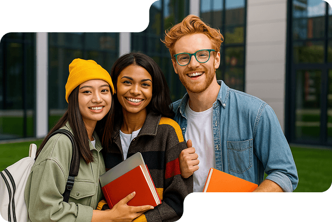 Happy students with books